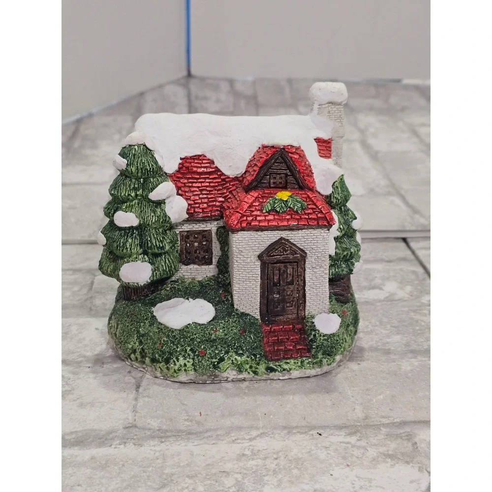 O'Well China Red Barn Silo Christmas Village House 1997 w/ white brick‎ house